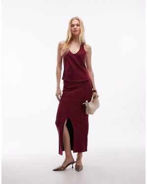 ASOS Suede Maxi Skirt With Front Split - Red