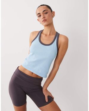 4505 Seamless Lightweight Rib Racer Singlet With Contrast Binding - Blue