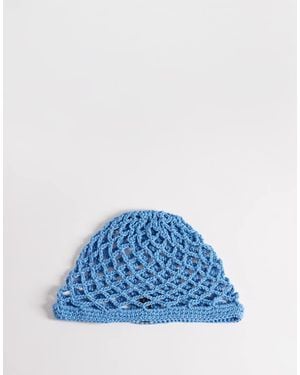 South Beach Open Weave Crochet Skull Cap - Blue