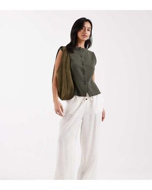Only Petite Linen Blend Wide Leg Trouser - Green
