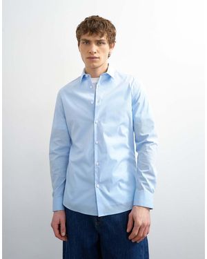 TOPMAN Net Slim-Fit Overhemd Met Stretch En Lange Mouwen - Blauw