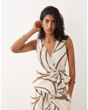 Vila Linen Touch Tie Front Sleeveless Top Co-ord - White