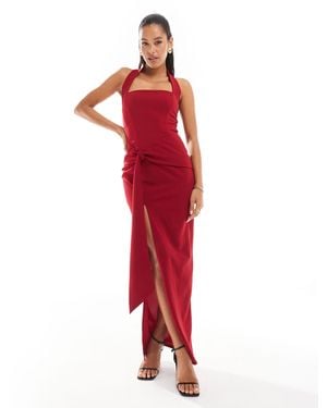 TFNC London Crepe Square Neck Maxi Dress With Drape Waist - Red