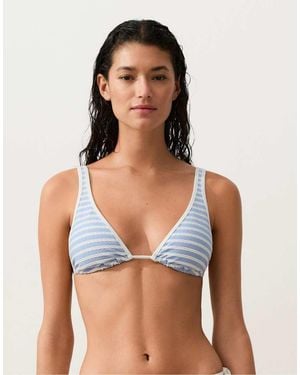 Oysho Textured Stripe Triangle Bikini Top - Blue