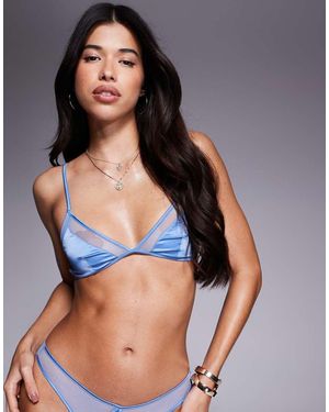 ASOS Belle Satin & Mesh Soft Bra - Blue