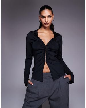 ASOS Slinky Ruched Hook And Eye Longline Top - Blue