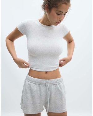 Stradivarius Micro Shorts With Turn-Up Waist - White