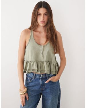 Miss Selfridge Peplum Hem Button Through Top - Green