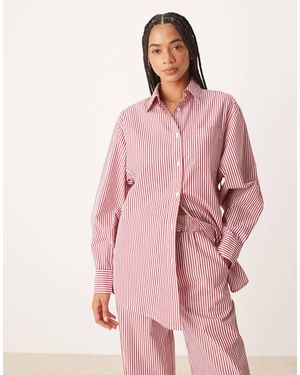 Glamorous – gestreifte oversize-hemdbluse aus popeline, kombiteil - Pink
