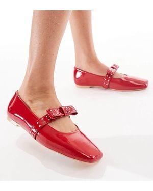 Glamorous Ballerina Flats With Bow Detail - Red