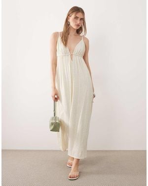 ASOS Broderie V Neck Midi Dress - Natural