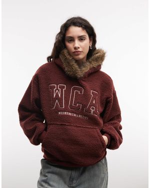ASOS Weekend collective oversize-borg-hoodie mit kunstfellbesatz an der kapuze - Rot