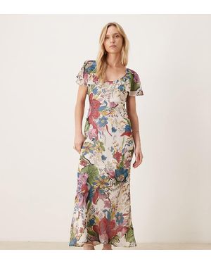 ASOS Asos Design Petite Ruffle Sleeve Scoop Bias Maxi Dress - Natural
