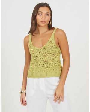 Brave Soul Pointelle Knitted Vest With Scalloped Trim - Green