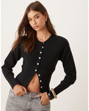 Gina Tricot Long Sleeve Fitted Fine Knit Cardigan - Black