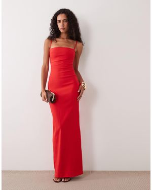 Vesper Bengaline Thin Strap Square Neck Maxi Dress - Red