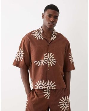 ASOS Co-ord Boxy Oversized Revere Shirt With Linen - Brown