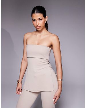 ASOS Co-Ord Jersey Twill Fold Over Longline Bandeau Top - Natural