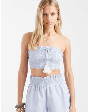 Aray Shirred Bandeau Beach Top - Blue