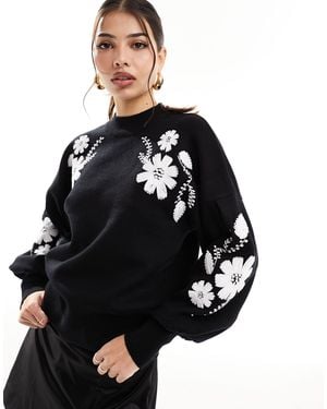 Y.A.S Embroidered Flower Jumper - Black
