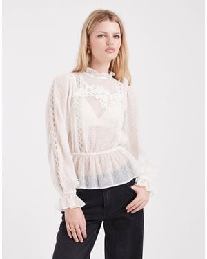 Miss Selfridge Chiffon Embroidered Victoriana Blouse - White
