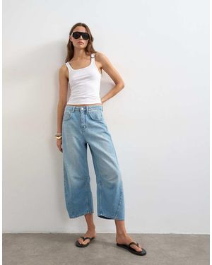 TOPSHOP Vaqueros Capri De Talle Medio Y Corte Barrel Con Lavado-Azul