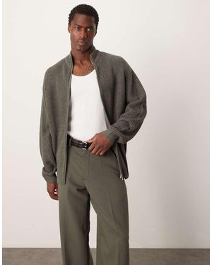 ASOS Jersey Extragrande Con Cremallera De Punto Inglés Acanalado De - Gris