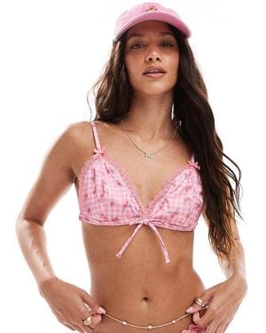 The Frolic Exclusive Lace Trim Satin Tie Front Bralette Co-Ord - Red
