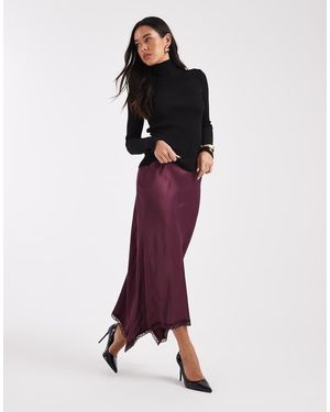 Miss Selfridge Satin Hanky Hem Midi Skirt - Purple