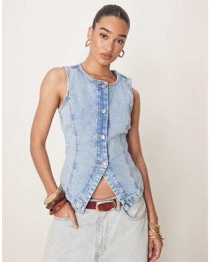 Gina Tricot Sleeveless Sculpted Denim Waistcoat - Blue