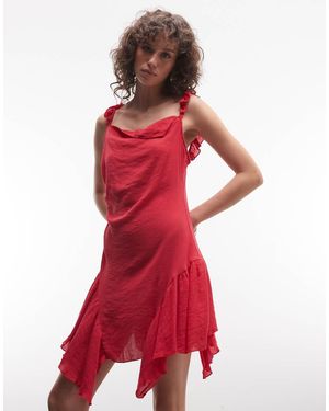 Monki Asymmetric Ruffle Mini Dress - Red