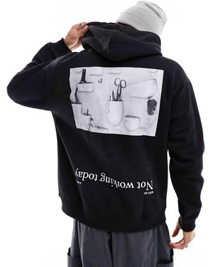 Pull&Bear Not Working Today Printed Hoodie - Black