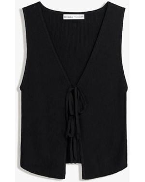 Bershka Ribbed Vest With Tie Detail - Black