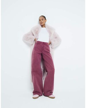 River Island Jeans Con Fondo Ampio A Vita Medio Alta Scuro - Bianco