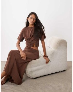 ASOS Short Sleeve With Knot Detail And Cut Out Midi Dress - Brown