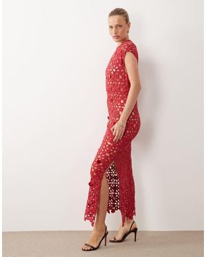 ASOS Crochet Open Back Maxi Dress With Sequins - Red