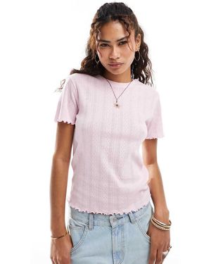 Pieces T-Shirt Traforata Con Dettagli Smerlati - Bianco