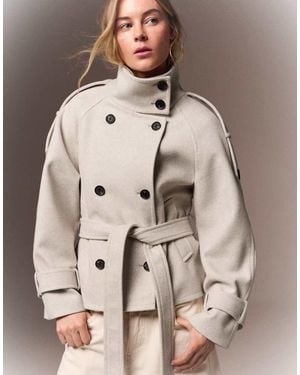 Bershka Funnel Neck Trench Jacket - Brown