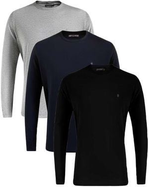 French Connection 3 Pack Cotton Crew Neck Long Sleeve T-Shirts - Blue