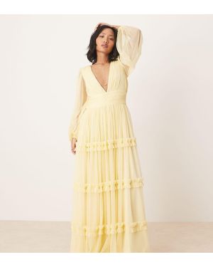 LACE & BEADS Boho Ruffle Maxi Dress - Natural
