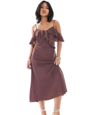 New Look Spot Ruffle Midi Dress - Purple