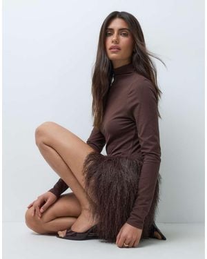 ASOS Katoenen Fluffy Mini Jurk - Bruin