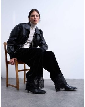 TOPSHOP Velvet Lace Insert Trouser - Black