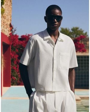 Bershka Pleated Short Sleeve Boxy Shirt - White
