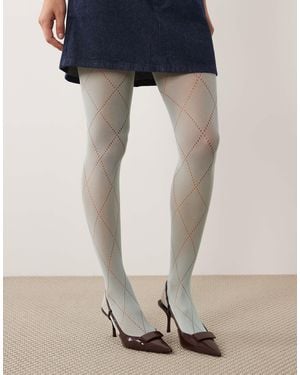 Kaiia Exclusive Plaid Pattern Tights - Blue