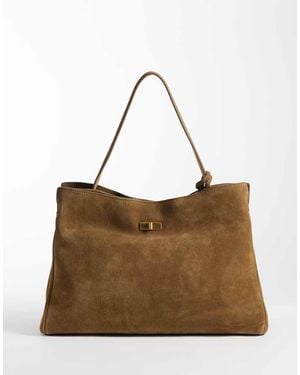 Mango 100% Leather Suede Shoulder Bag - Brown