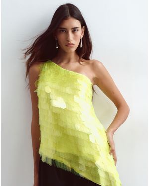 ARRANGE Top asymétrique minimal à sequins couleur lime - Jaune