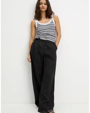 Pull&Bear Pantalon 100 % lin à taille nouée - Noir