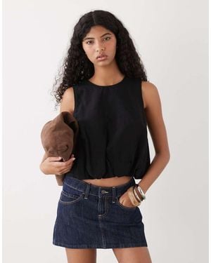 Monki Linen Bubble Top - Black