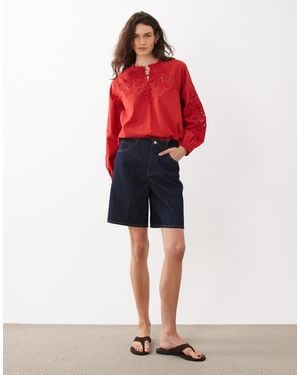 Mango 100% Cotton Denim Bermuda Shorts - Red